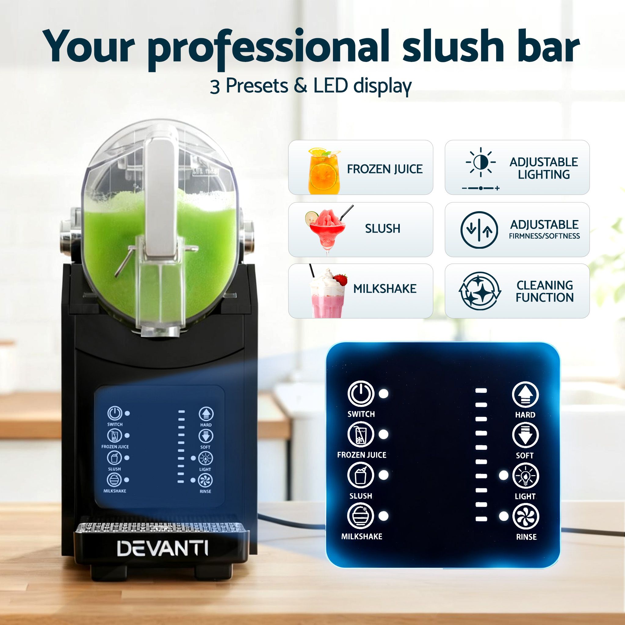 Devanti 1.8L Slushie Machine Maker Frozen Smoothies Milkshakes Black — image 3