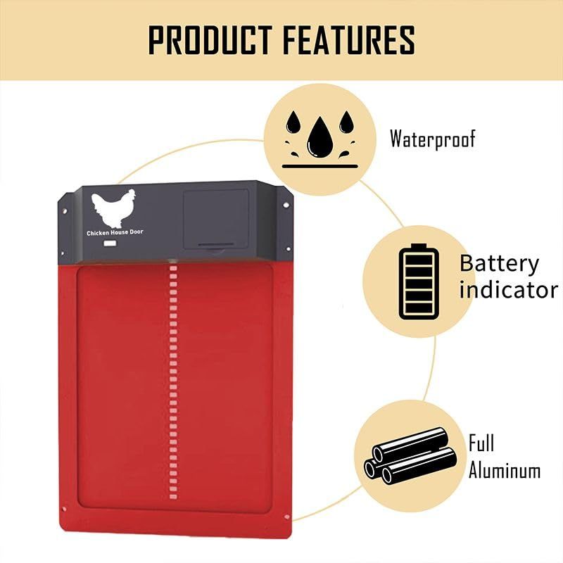 Solar Chicken Coop Door Opener with Light Sensor,Full Aluminum Multi-Modes Poultry Coop Door Battery Powered, Waterproof — image 2