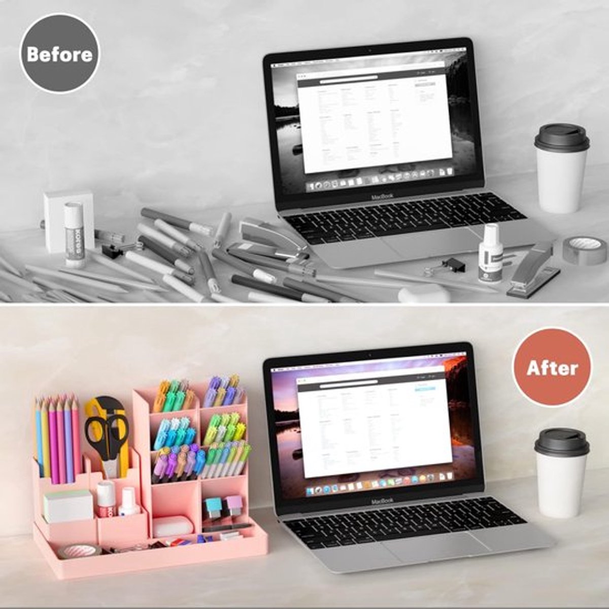 Pen Tray - 13 Compartments - Pen Holder - Desk Organizer - Pen Trays - Desk Organizer - Pen Case - Plastic - Removable - Storage System - Letter Tray - Desk — image 5