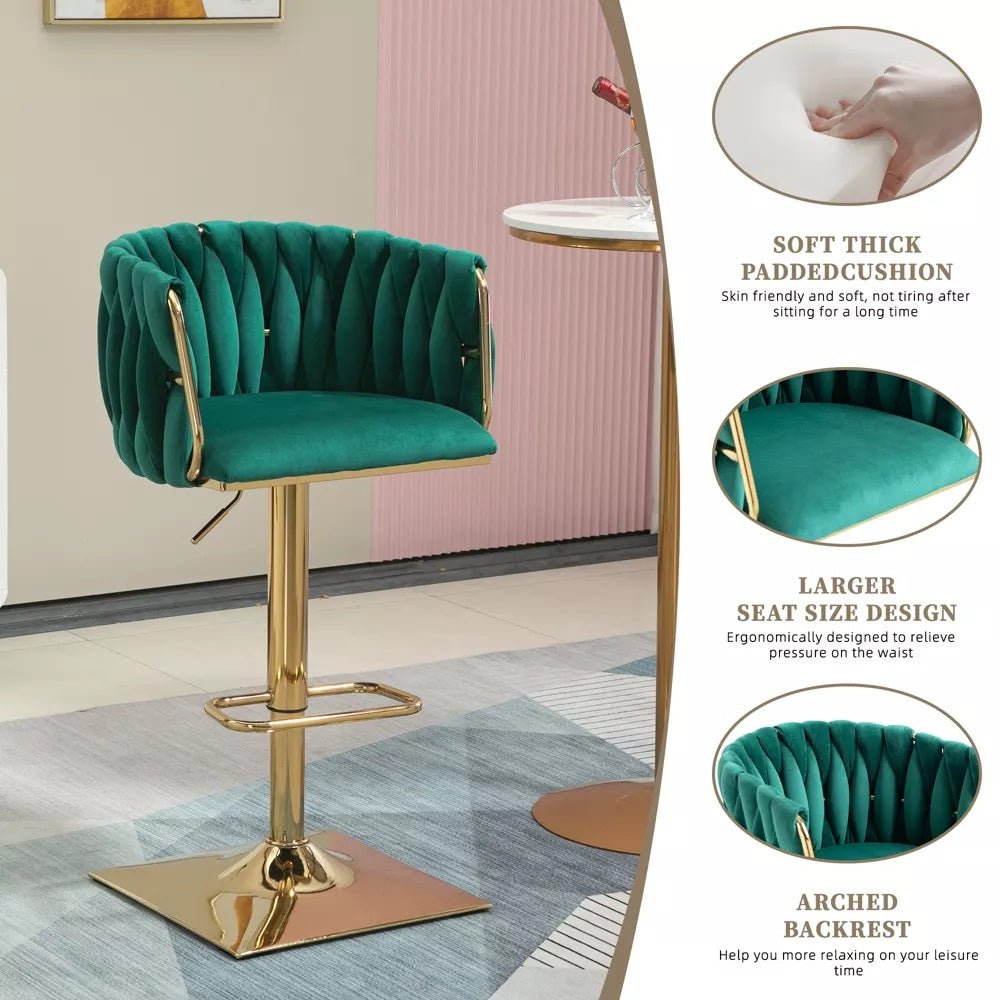 SERENITà Modern Velvet Breakfast Bar Stools Swivel Barstools Adjustable Counter Stools with Backrest Set of 2 Emarald Green — image 3