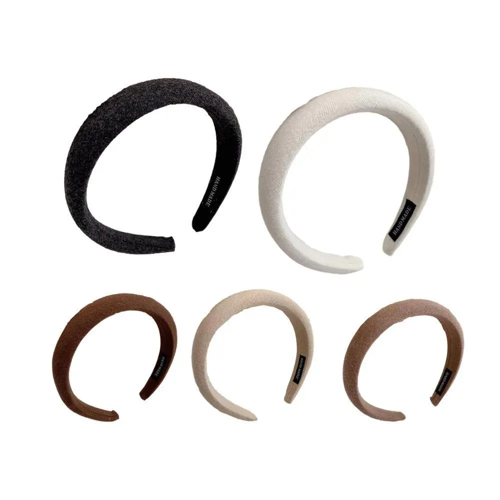 Ladies Headband Padded Hairband Wide Sponge Hair Hoop Solid Colour Accessories - Milk Tea — image 3