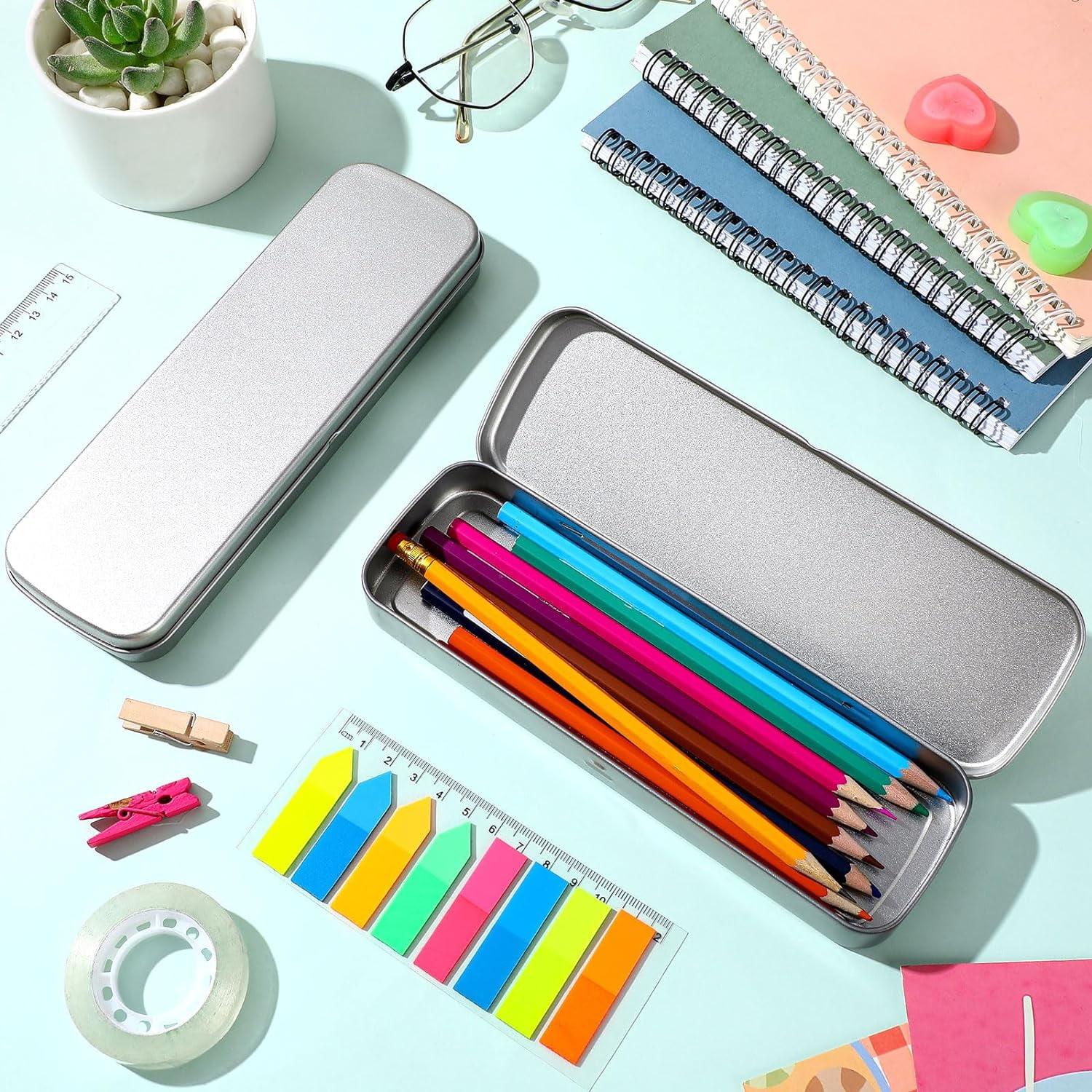 6 Pcs Tin Pencil Case Metal Pencil Case Empty Hinged Stainless Steel Box Rectangular for Brushes Crayon โ image 2