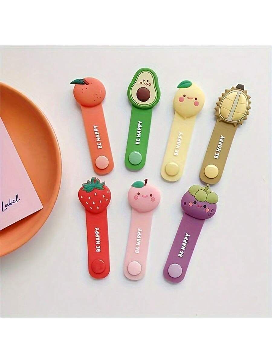 5Pcs Cartoon Fruit PVC Wire Organizer – Cable Clip Holder for Earphones, Cute Desk Accessory Tidy Up Charging Cables, Fun Office Gift Random Colors — image 2