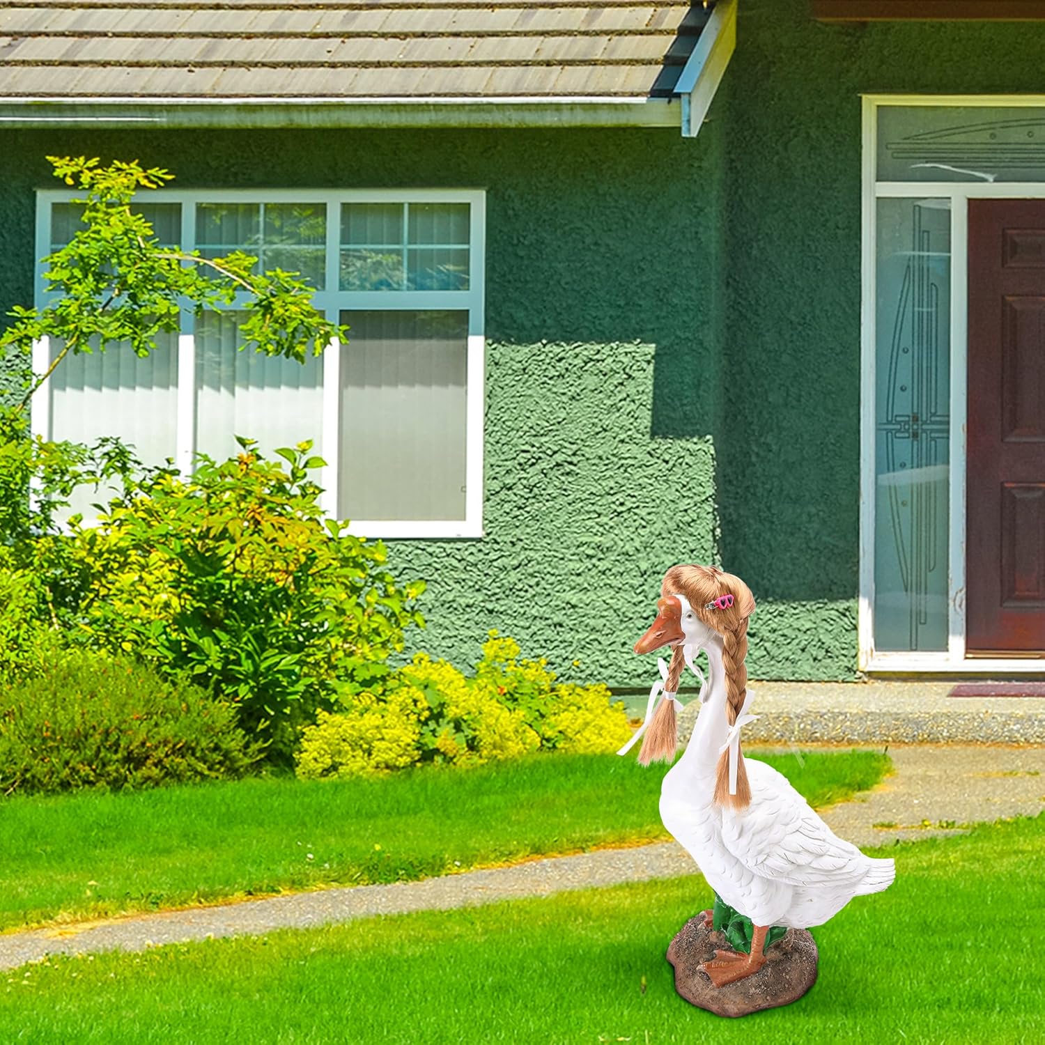 4 Pcs Porch Goose Wigs with Hair Clips, Cute Lawn Goose Statue Braid Wig, Porch Goose Outfits Costume for Outdoor Garden Patio Yard Goosey Decoration — image 6