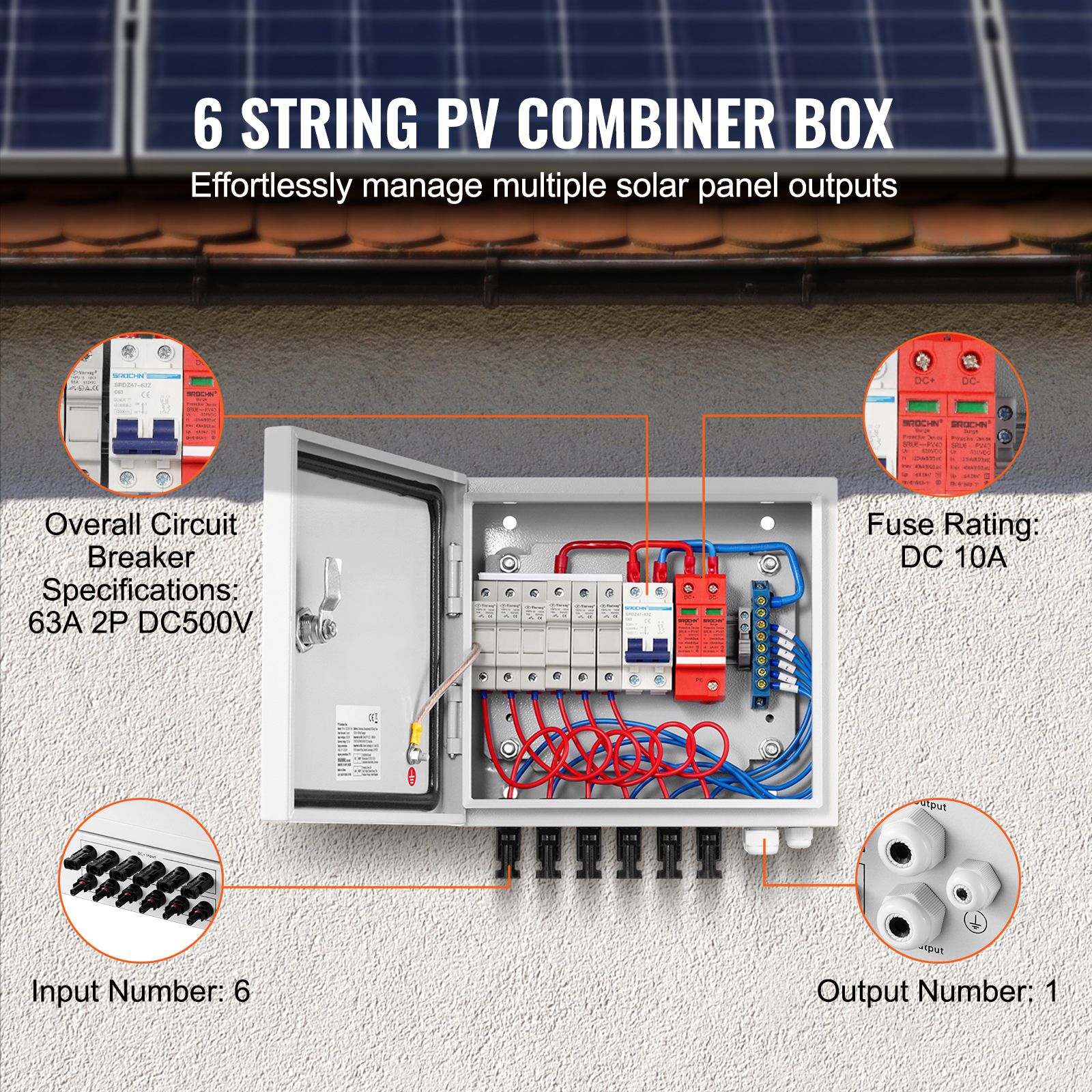 Solar PV Combiner Box 6 String 10A for Solar Panel System Steel Case IP65 โ image 3