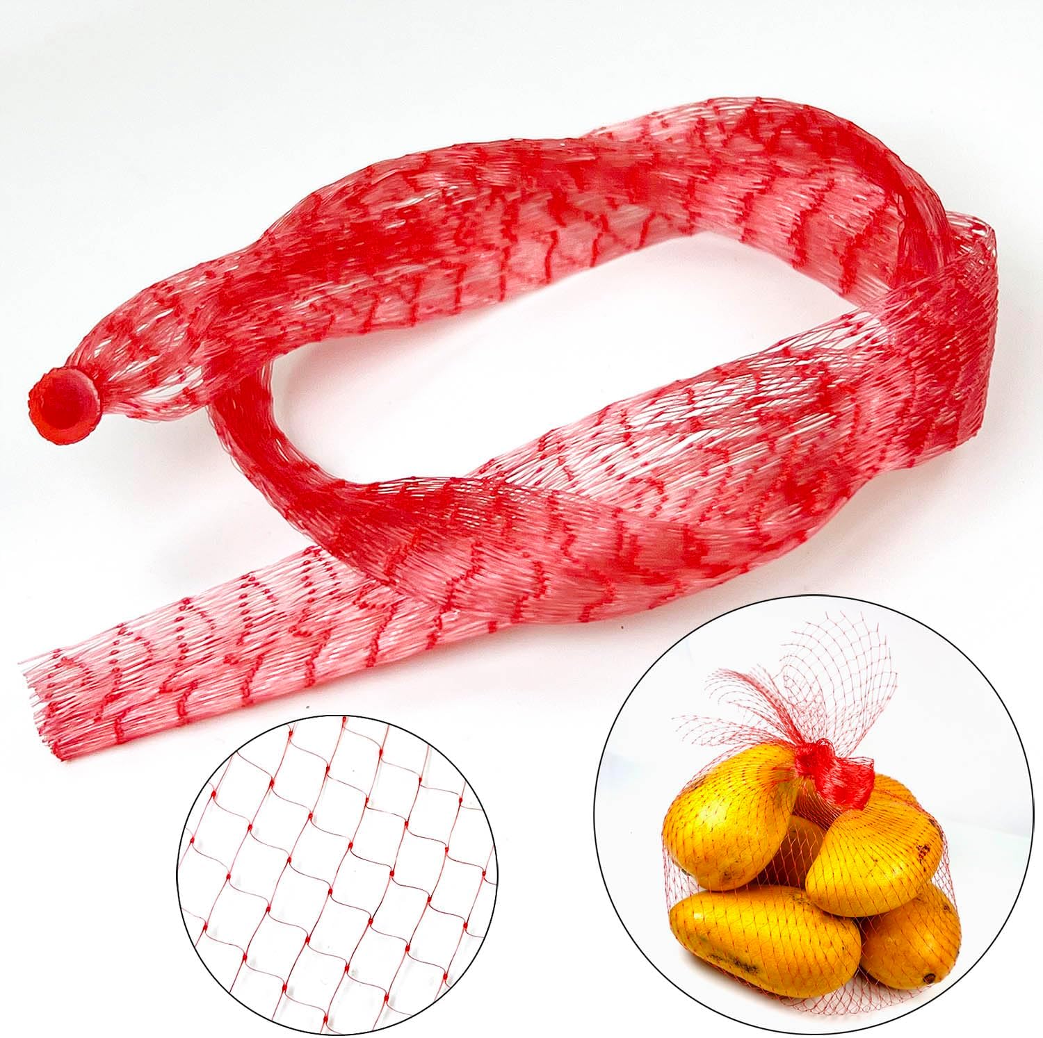100Pcs Reusable Mesh Produce Bags Nylon Netting, 20 Inch Red Seafood Bag Onion Potato Garlic Storage Bag — image 2