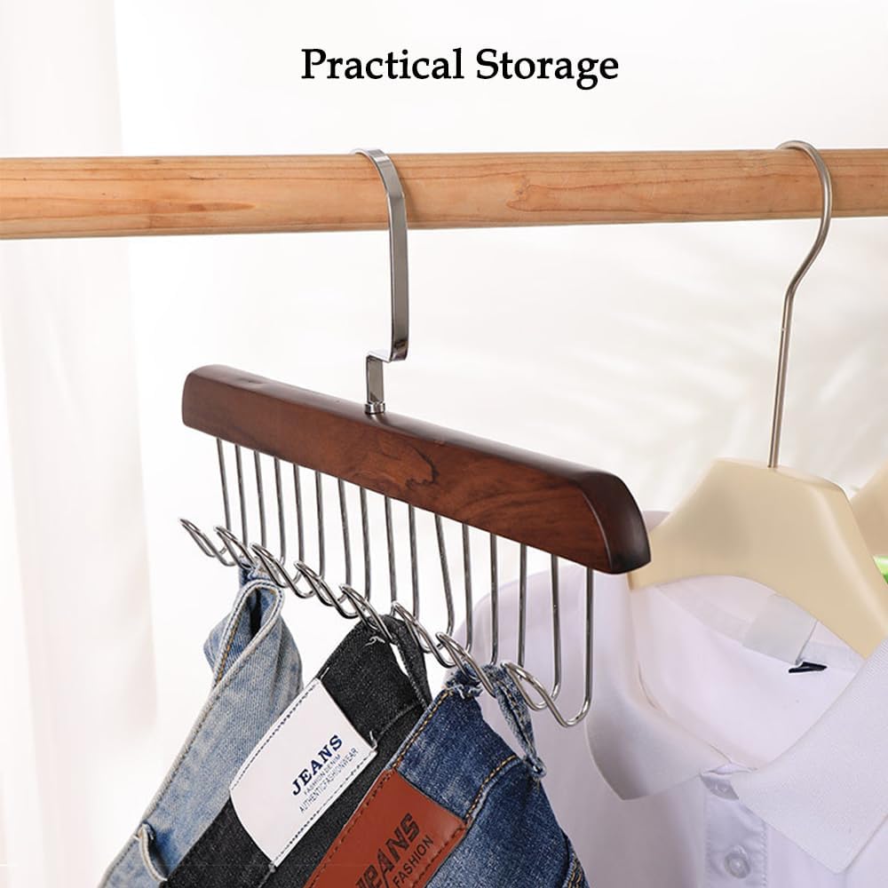 4 Pack Tank Top Bra Hanger, Wood Tie and Belt Hanger, Anti Slip Multi Hook Coat Rack, Hanging Closet Organization Storage Holder for Belts, Ties, Scarfs, Bras — image 6