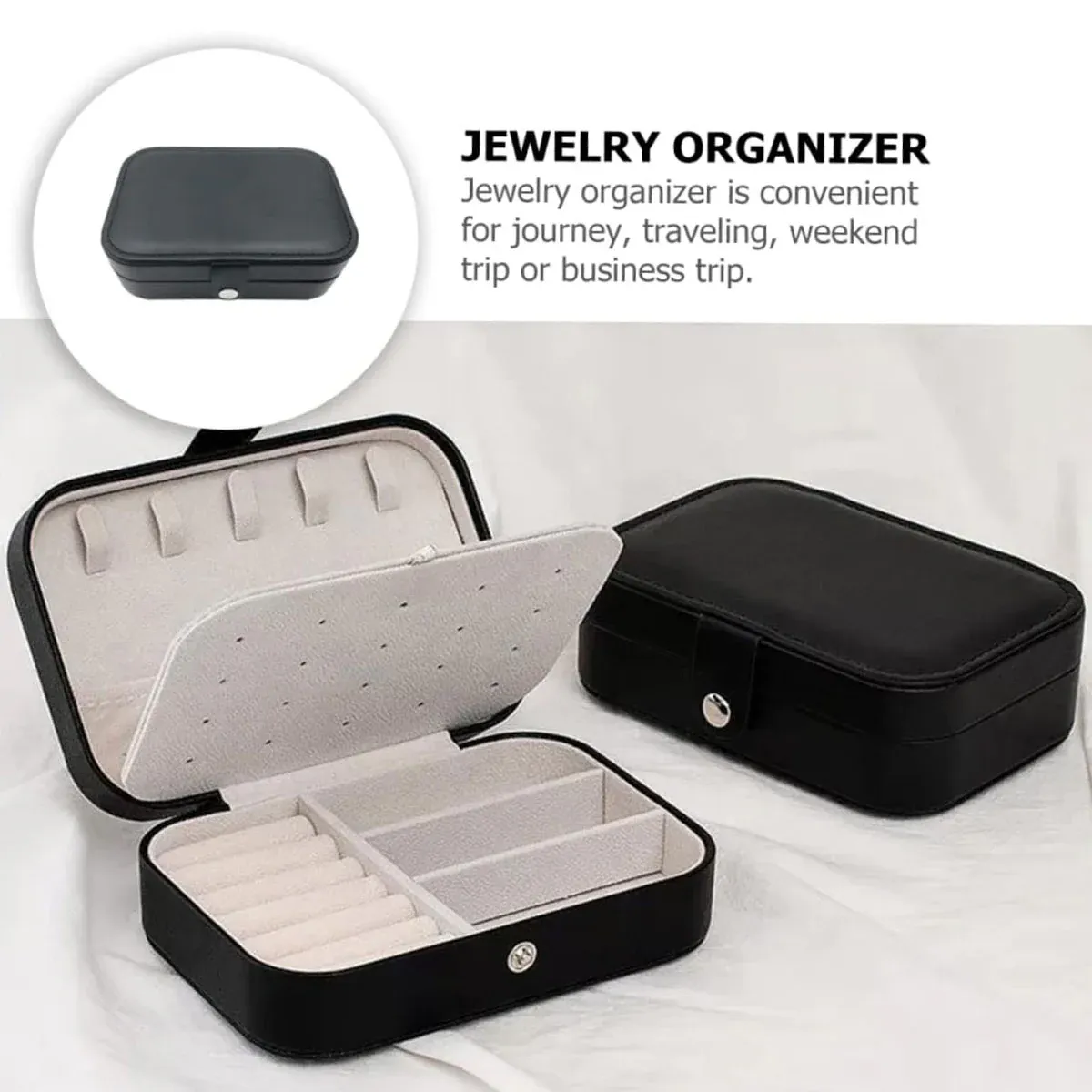 Jewelry Storage Box Travel Mini Case Portable Small Organiser for Rings Earrings - Black โ image 5