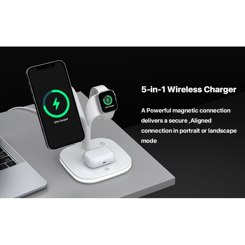White wireless charger 3 in 1 Fast Charge Charging Station that complements your room Charging Station(165*120*160mm) — image 3