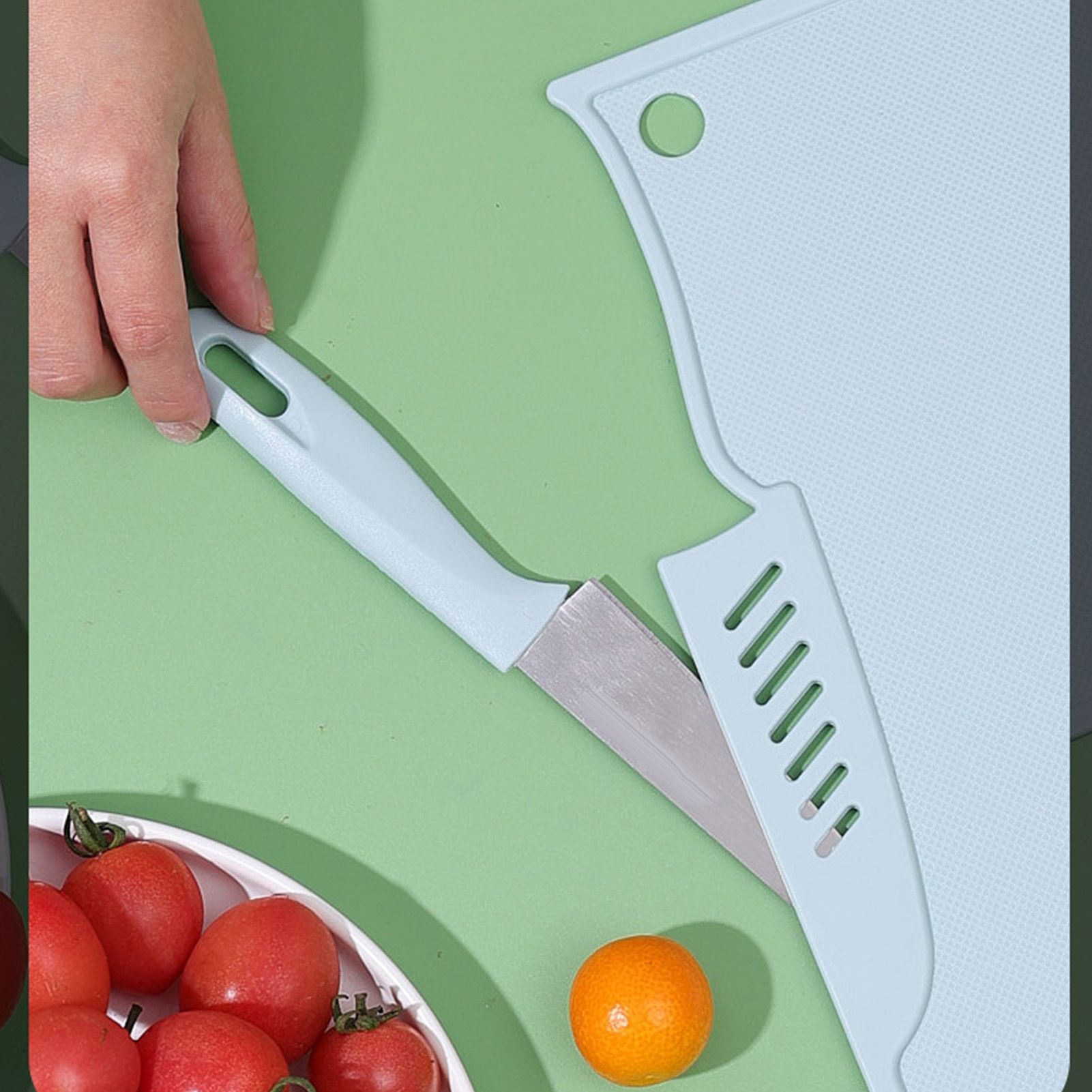 Plastic Utility Cutting Board Safe Multifunctional Portable Fruit Chopping Board With Knife Hanging Hole for Kitchen Blue — image 5