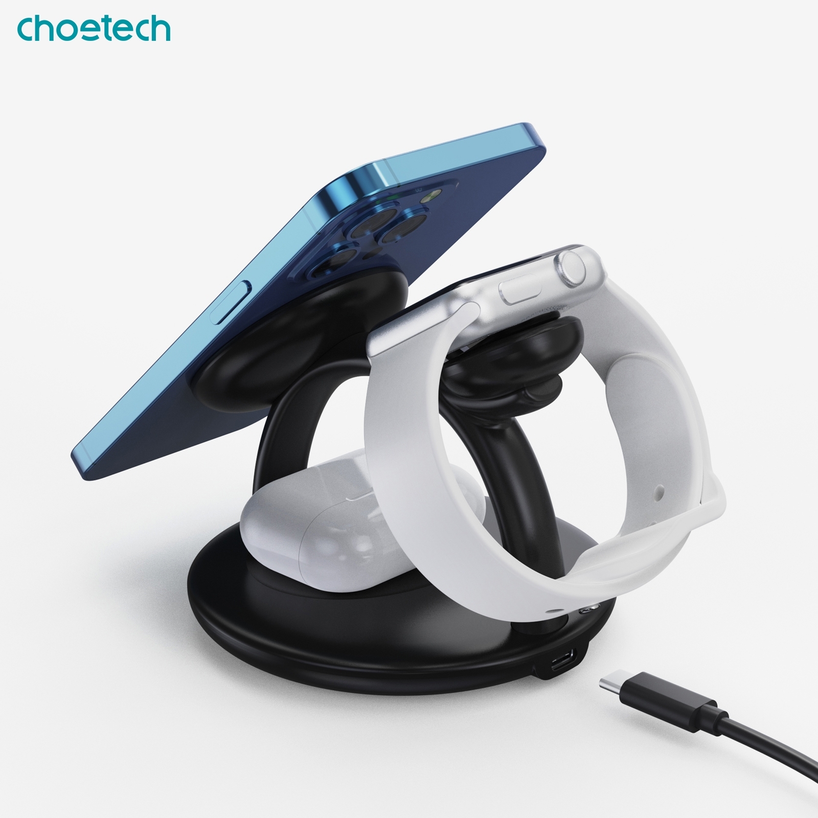 CHOETECH T587-F 3-in-1 Magnetic Wireless Charger Station for iPhone 12/13/14/AirPods Pro/iWatch — image 6