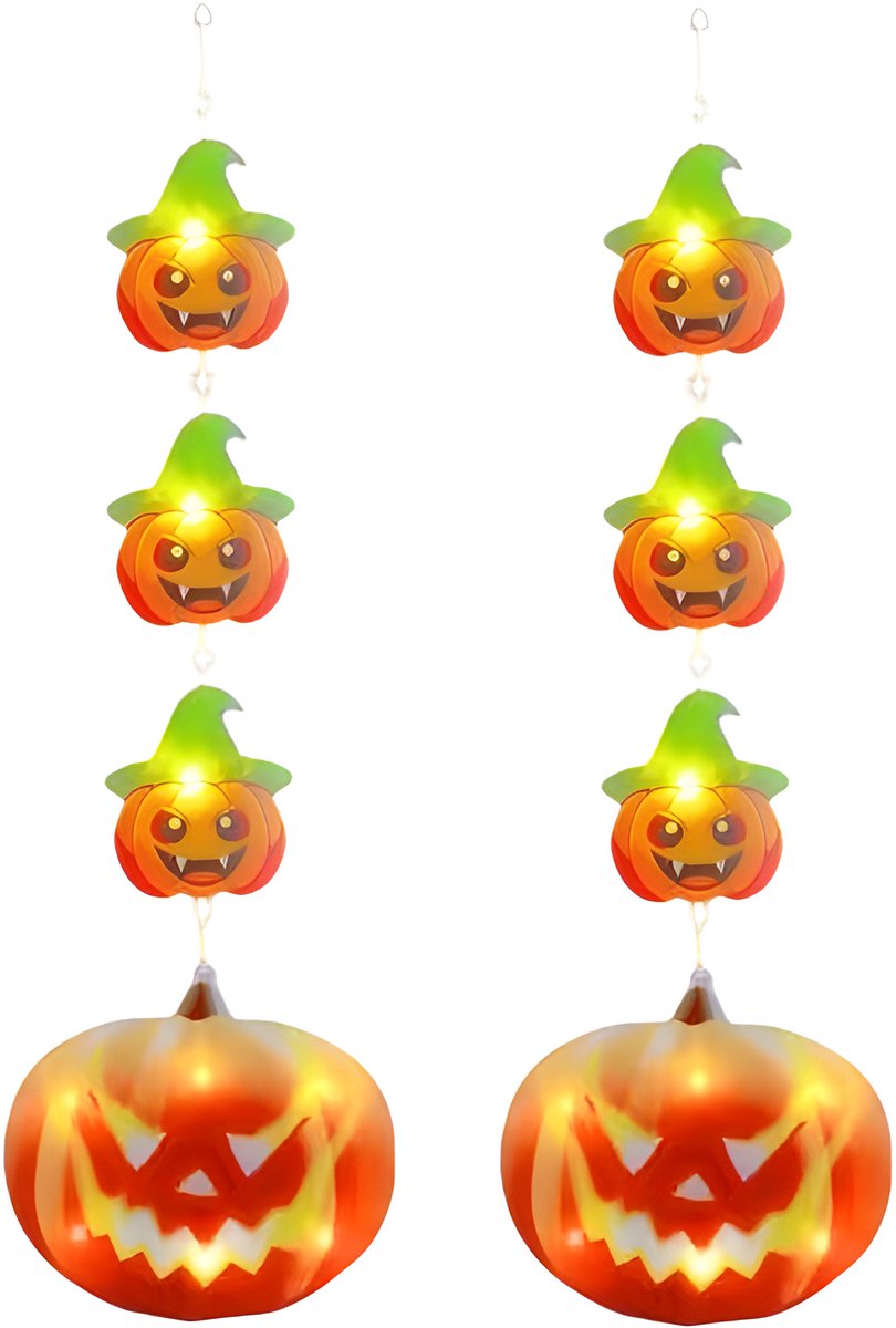 Halloween Decoration Window Lights - Orange Pumpkin Lantern Lights - Halloween Fairy Lights - 2 Pieces LED Indoor Autumn Decoration Pumpkin Christmas