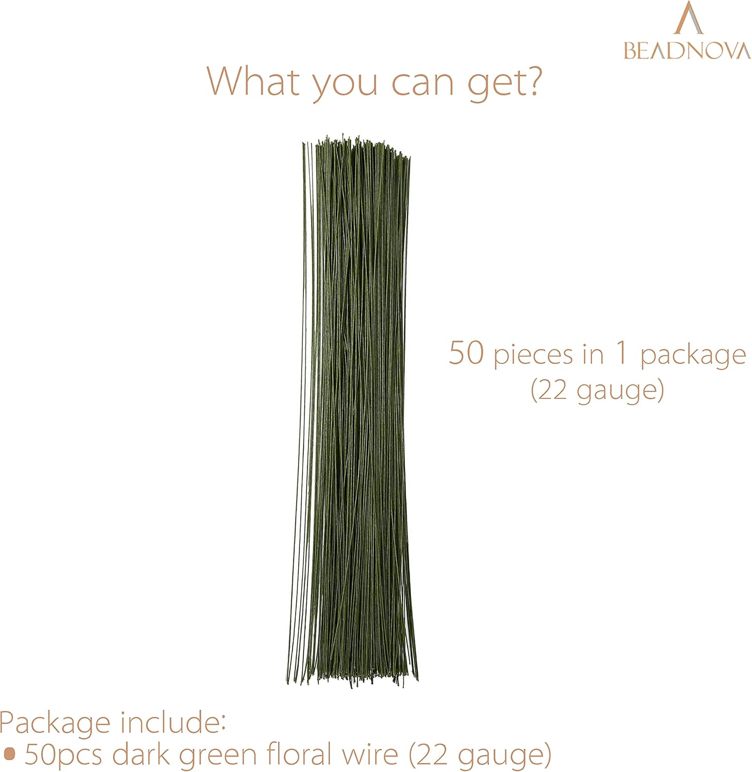 Floral Stem Wire 50pcs 22 Gauge Fake Flower Stems Green Floral Wire for Flower Arrangement Florist DIY Bouquet (Dark Green, 50 Pcs) β image 3