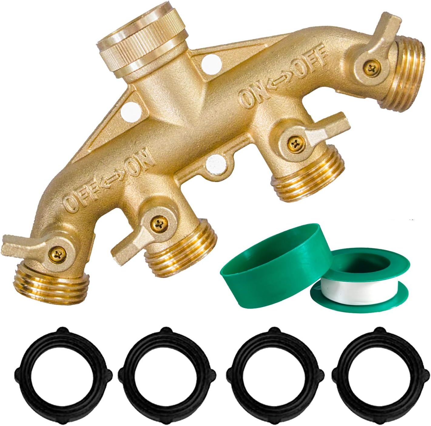 Brass Garden Hose Splitter (4 Way) + Garden Hose Protector โ image 2