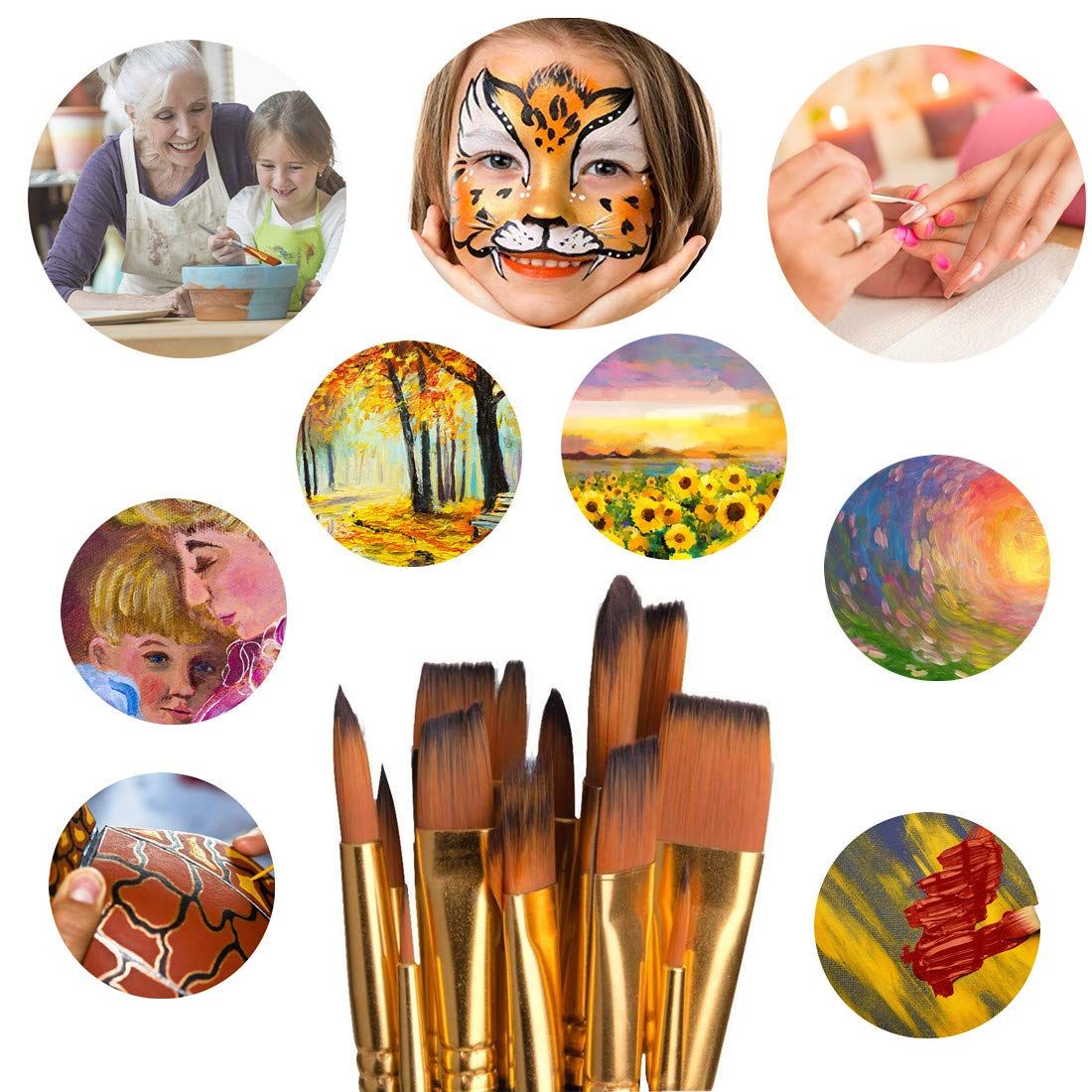 18Pack Oil Paint Brushes Sets Professional - 15 Sizes Brush 1 Standing Organizer 1 Mixing Knife 1 Watercolor Sponge Gray — image 3