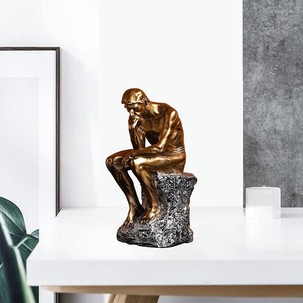 Resin Thinker Statue Thinker Figurine Thinking Man Sculptures for Home Office Desktop Crafts Gifts - Golden — image 3