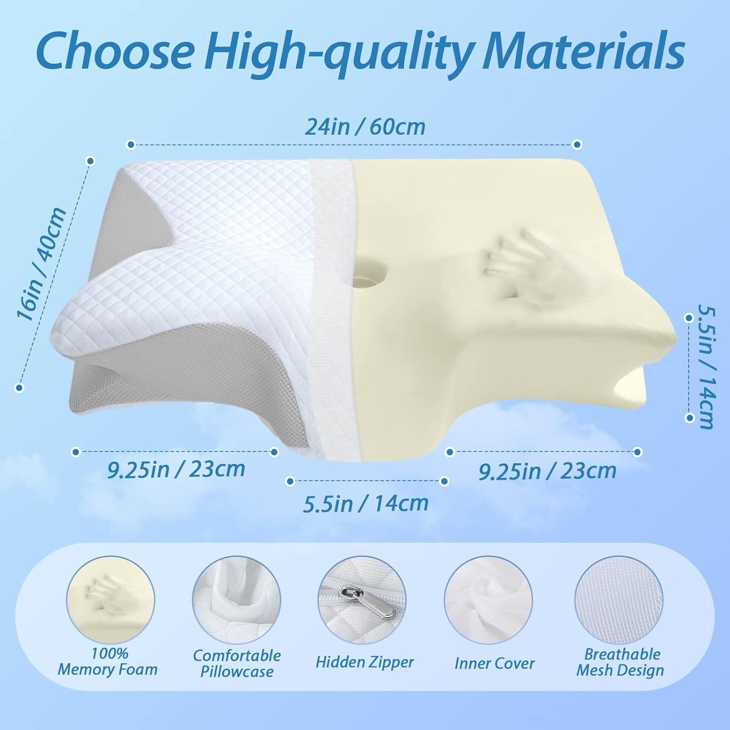 Cervical Neck Pillow for Neck Pain Relief, 2 in 1 Ergonomic Orthopedic Bed Pillow for Sleeping, Memory Foam Pillows for Side, Back & Stomach Sleepers with — image 2