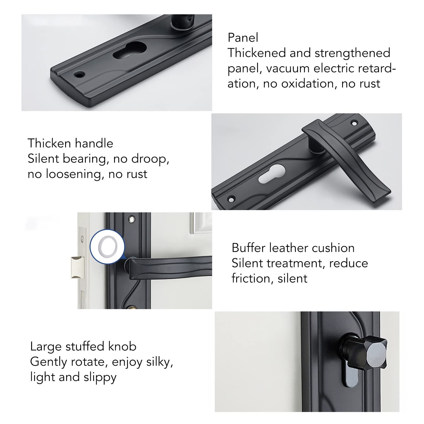 Door Handle Lock Black Front Door Lock Set with Keys Silent Bearing Lock Key Set for Universal Home Door (7x2x1.5inch) — image 3