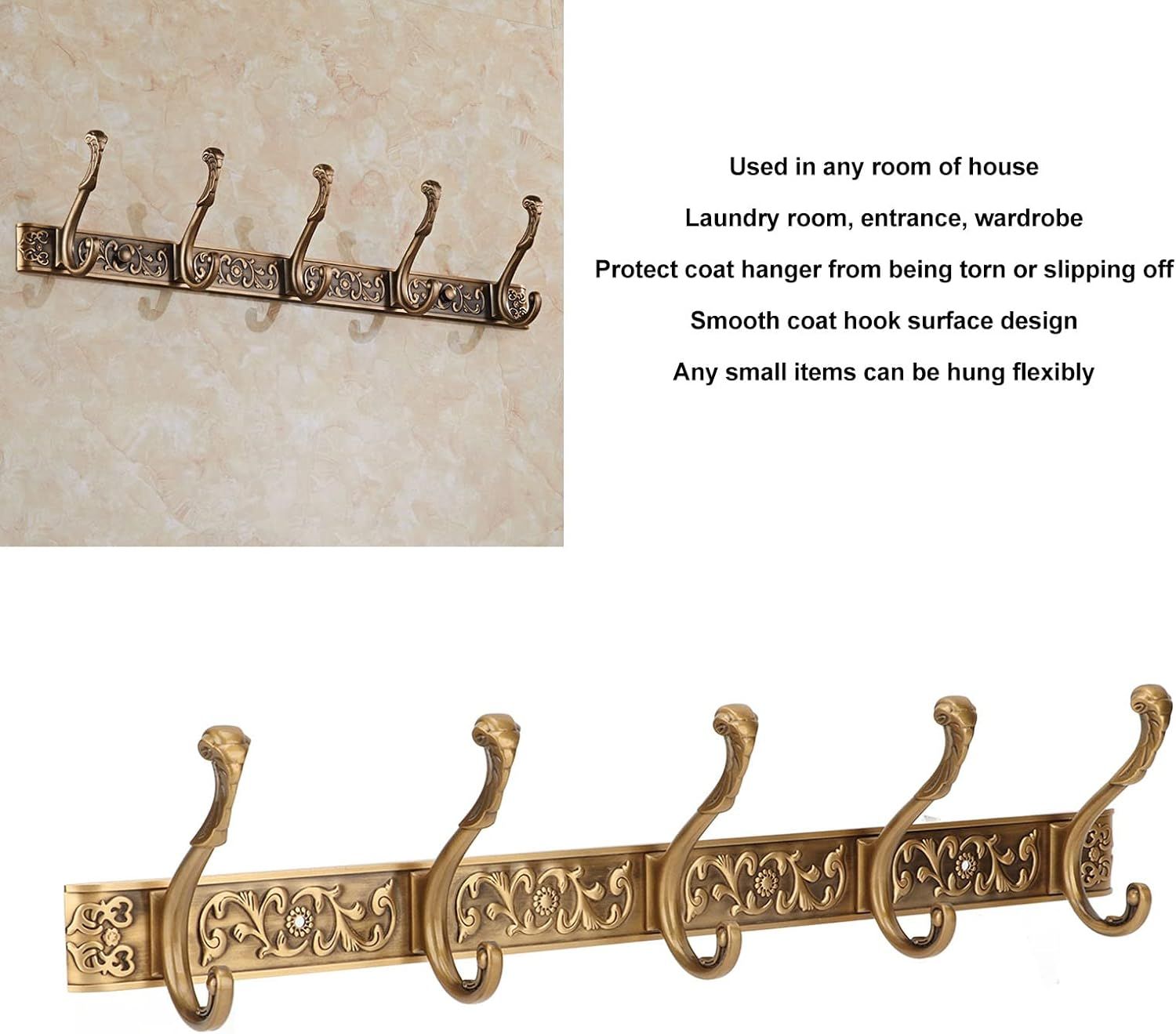 Coat Rack Wall Mount, Rail Wall Hook Behind Door Mounted for Coat Hat Clothes, Coat and Hat Hook Rail Wall Hooks