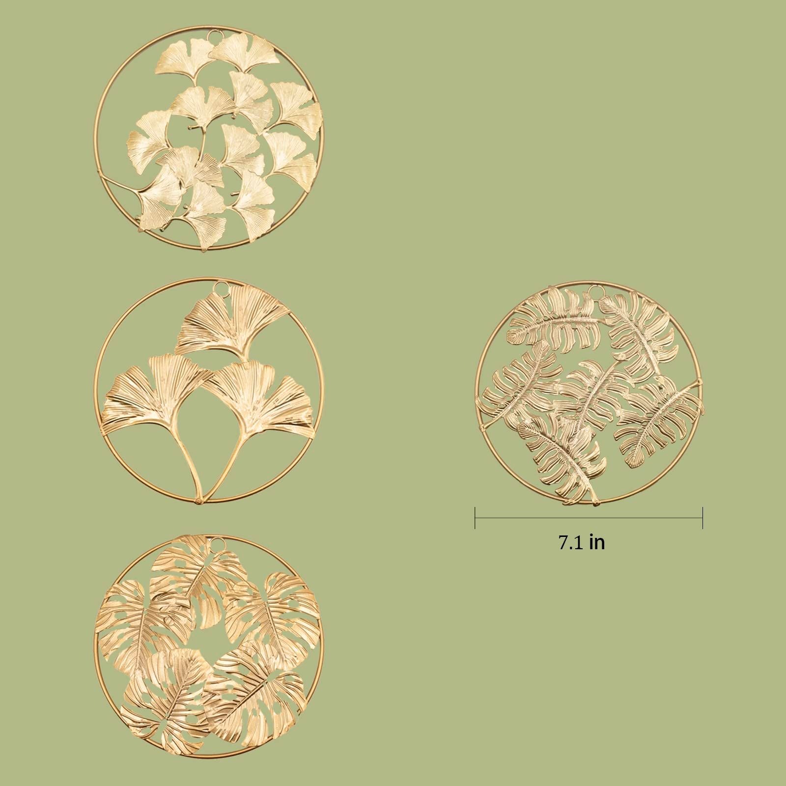 4 PCS Round Wall Ornaments Easy Installation Gold Metal Leaf Wall Decor for Bedroom Hanging Parts Hotel Decoration (7.5 in,Gold) — image 3