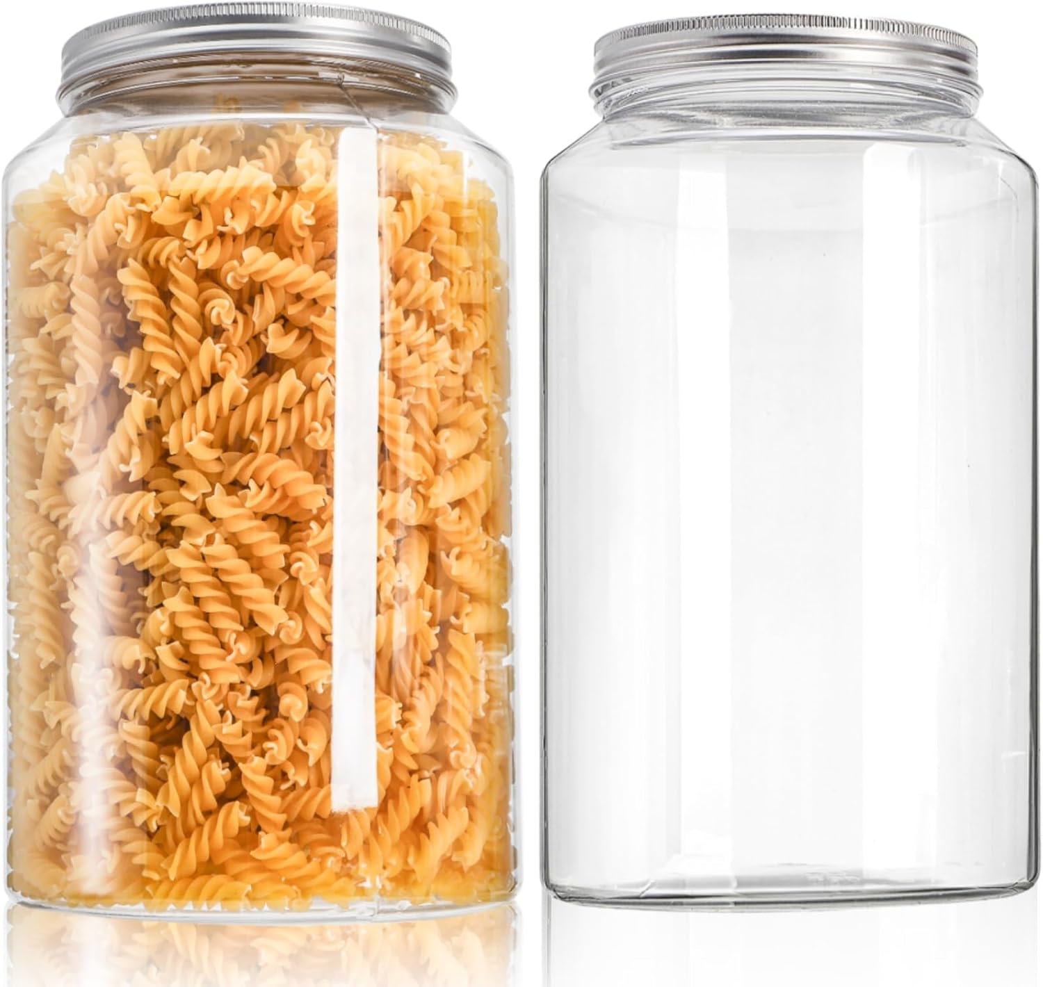 2 Pack 1 Gallon Extra Large Clear Plastic Jars, 118 OZ Food Storage Container with Lid, BPA Free Wide Mouth Jar, Reusable Airtight Mason Jug for Dry Goods