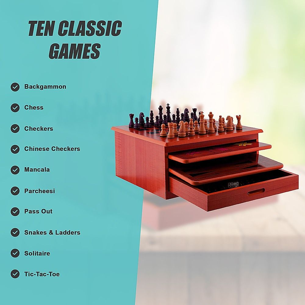 10 in 1 Wooden Chess Board Games Slide Out Checkers House Unit Set โ image 5