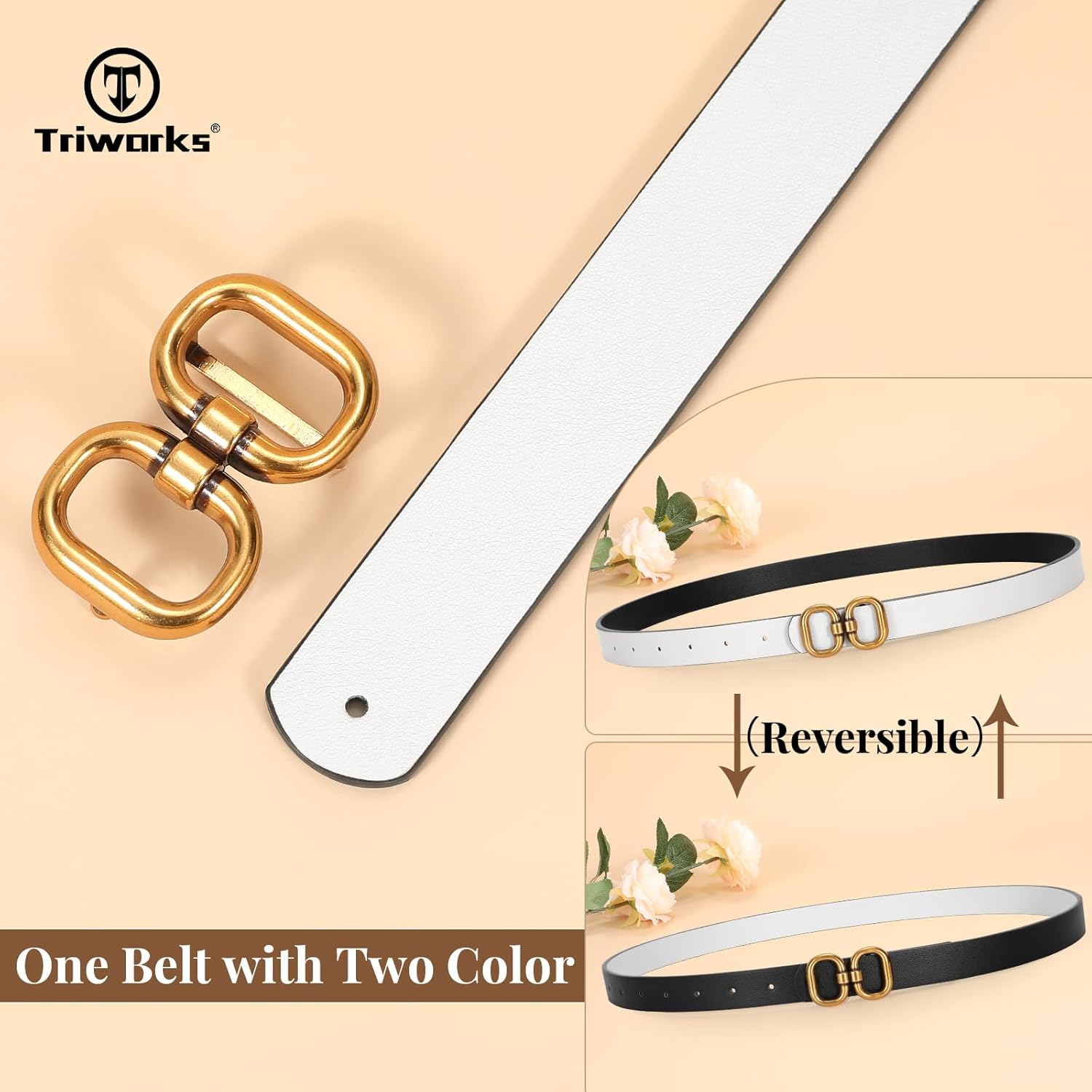 Reversible Leather Belt for Women with Gold Buckle Ladies Leather Belt for Jeans Pants โ image 2