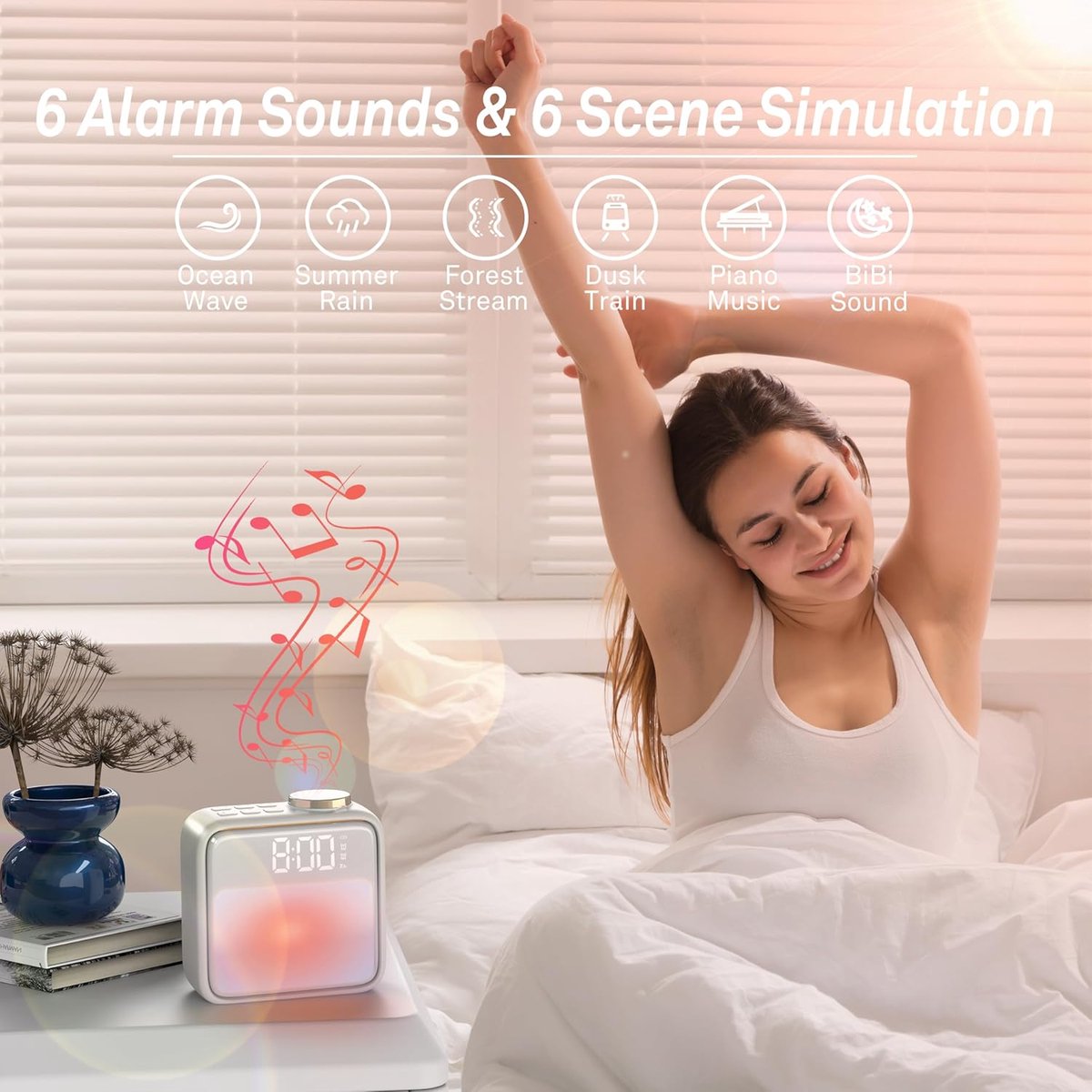 Wekker - Digital Alarm Clock - Alarm Clocks - Night Light - Wekker bedroom alarm clock with built-in battery - 6 scenes and noise synchronization - Dual alarm — image 3