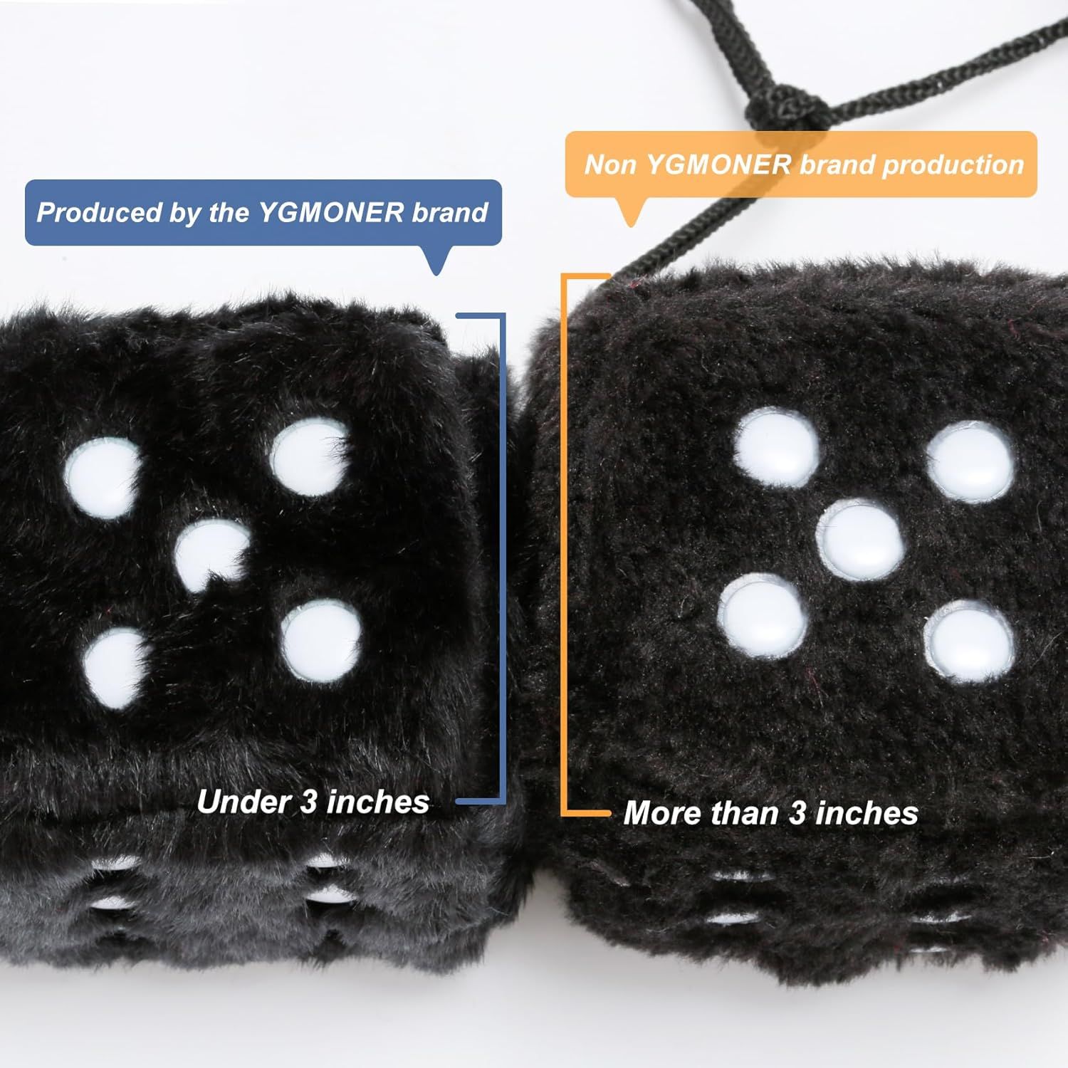 Replacement Pair of 2.75" Fuzzy Dice with Leather Dots Retro Car Rearview Mirror Hanging Accessories for Car Decoration (Black)_qcx, Made of Fabric โ image 2