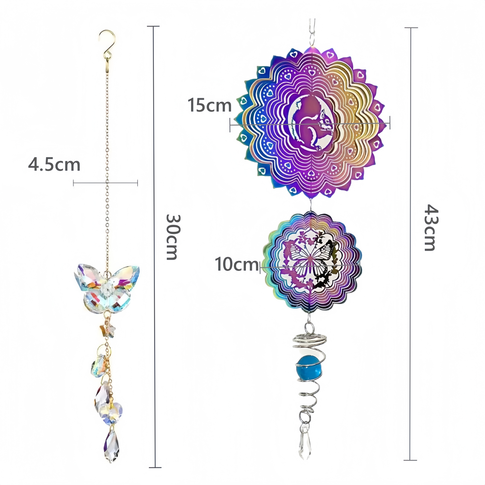 3D Stainless Steel Wind Spinner with Spiral Tail & Butterfly Crystal Sun Catcher, Hanging Metal Wind Chimes for Women Gift, Indoor/Outdoor Decor, Yard Art ā image 5