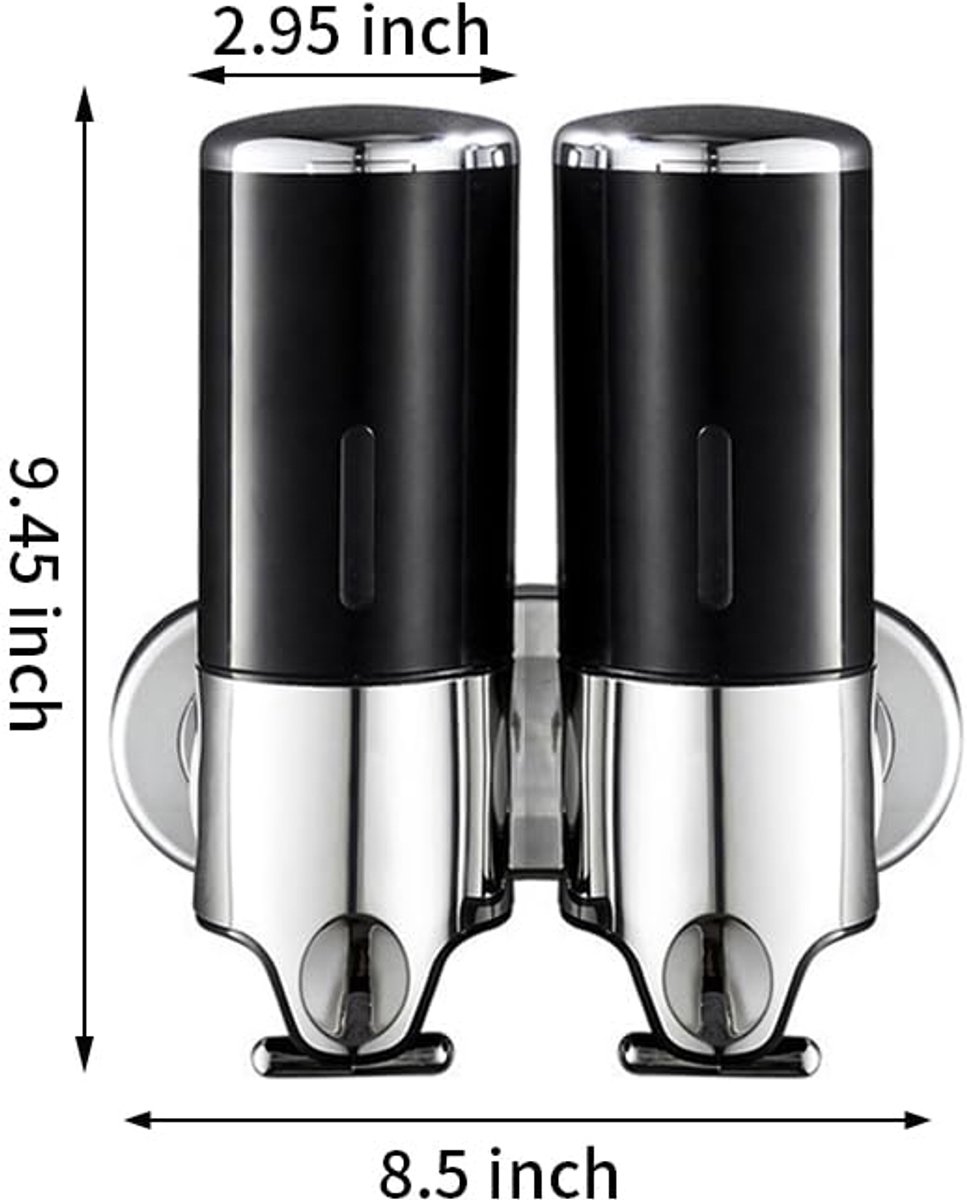 Soap Dispenser - 2 in 1 Liquid Dispenser - 2 × 500 ml - Wall Mounted Soap Dispenser - Kitchen - Bathroom - Shower - 24.1 × 21.6 × 10 cm - Black — image 4