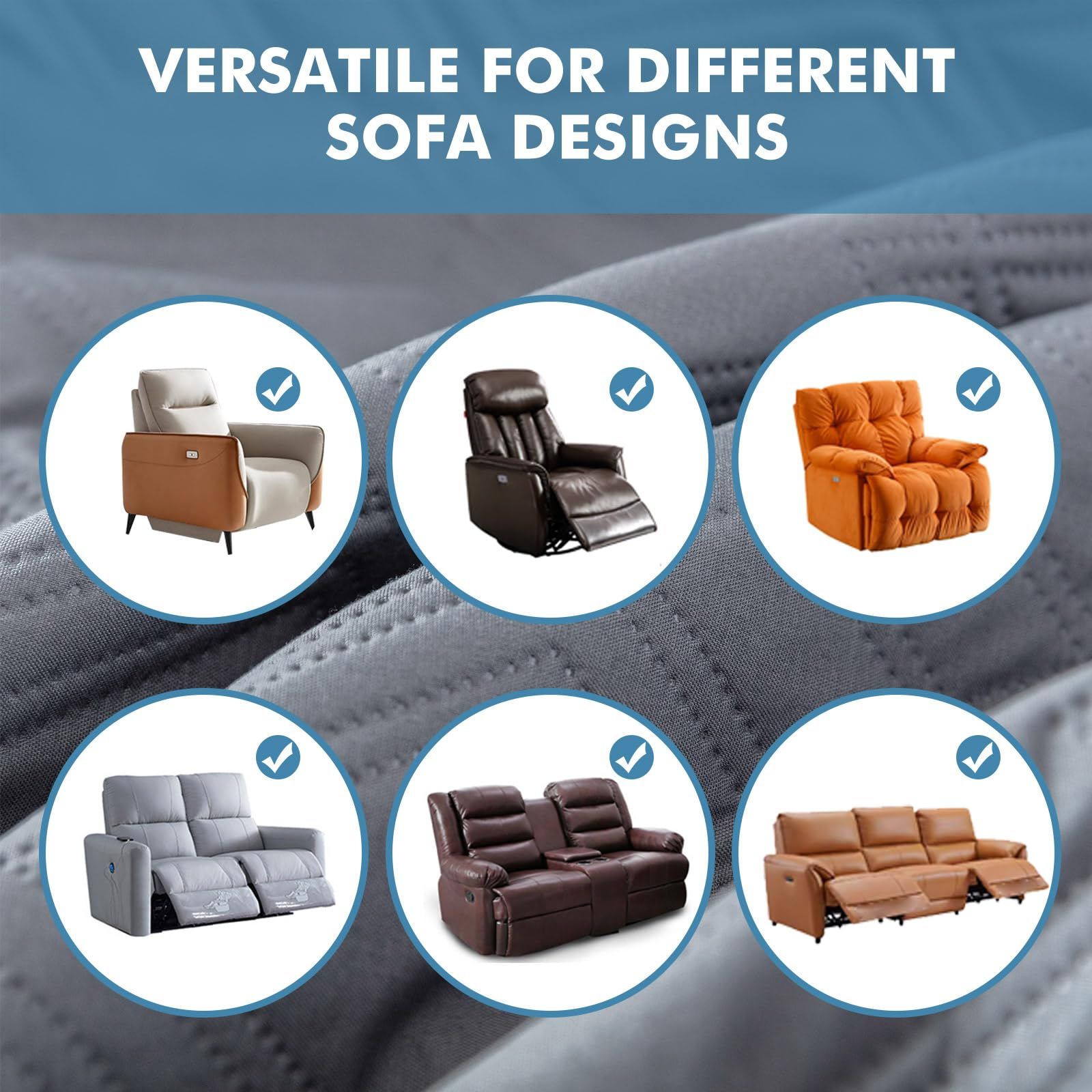 Waterproof Recliner Chair Covers, Anti-Slip Recliner Cover Dog Couch Cover Furniture Protector, Reclining Sofa Slipcover for Pets Dogs, 1 Piece (Dark Gray — image 5