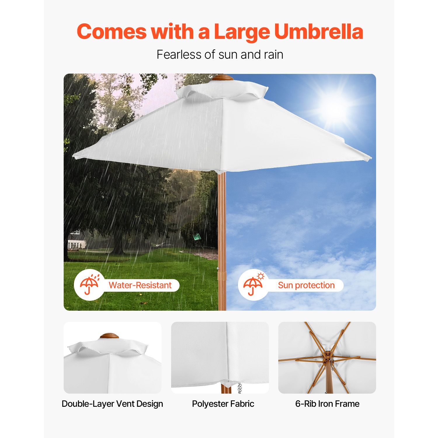 Picnic Table Wooden Tables and Bench Set Umbrella Garden Indoor Outdoor โ image 4