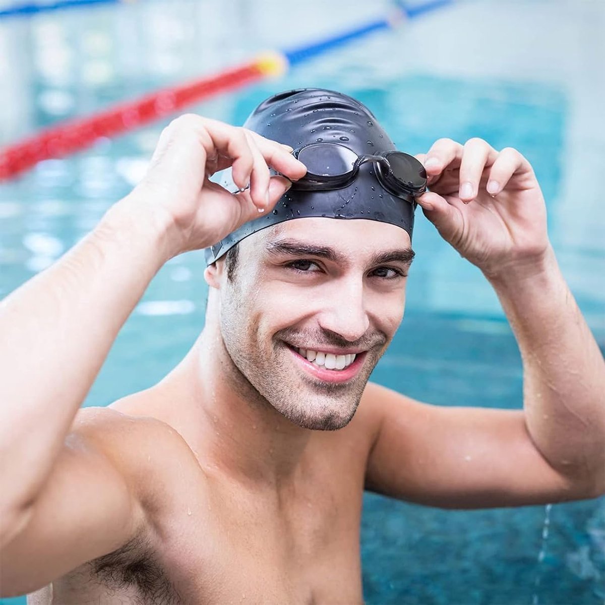 2 pieces - swimming cap - 23*20 cm - silicone swimming caps - hearing protection - waterproof swimming hat - keep dry for long and short hair - unisex swimming โ image 4