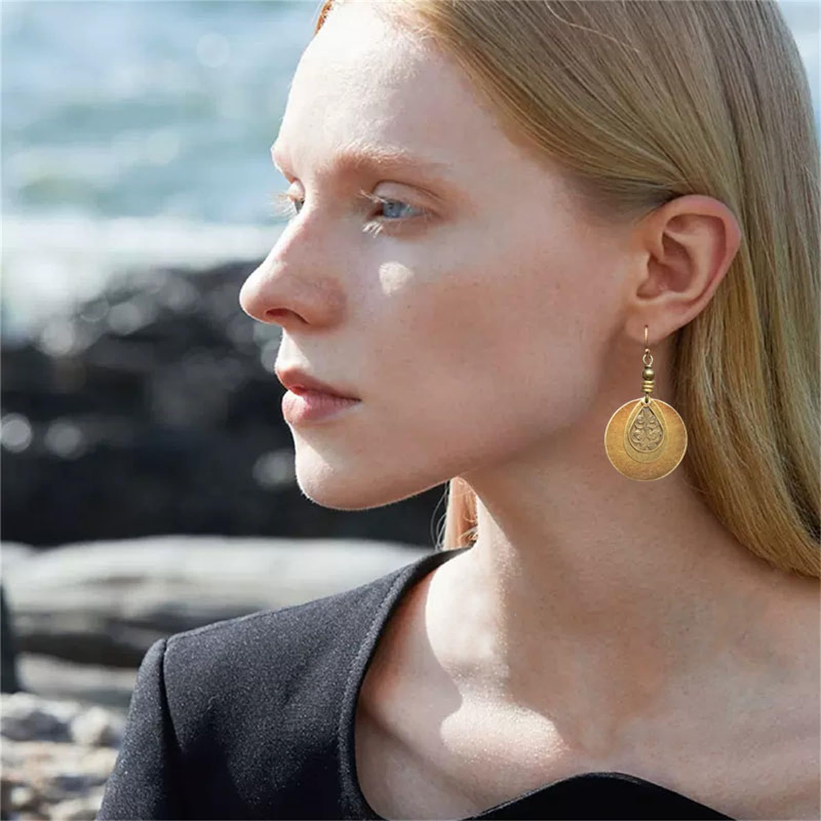 Bohemian Earrings Handmade Antique Ethnic Boho Earrings Geometric Round Sunflowers Spiral Earrings Vintage Hammered Earring