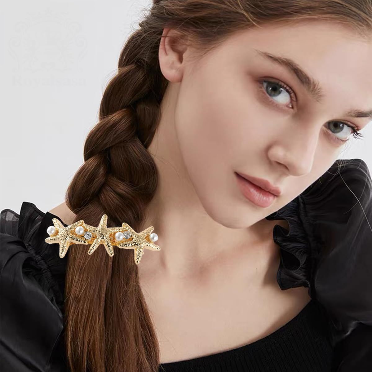 4 PCS Starfish Hair Barrettes for Women Girls Hair Clips Pearl Spring Hair Clip Accessories Women Fashion Ponytail Holders French Barrettes for Thick Hair — image 5