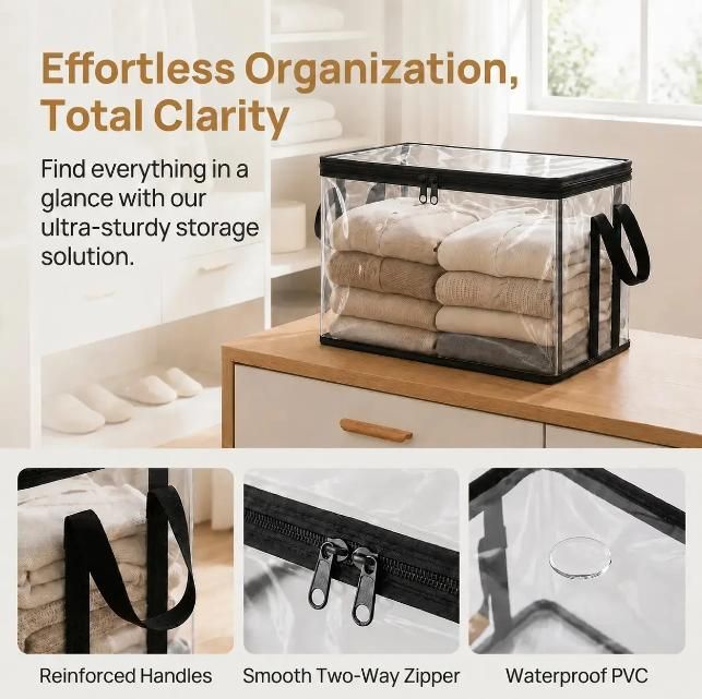 3 Pcs Large Clear PVC Book Storage Box – Foldable, Dustproof & Transparent Organizer with Handles for Home, Classroom & Office (38×24×32cm) — image 2