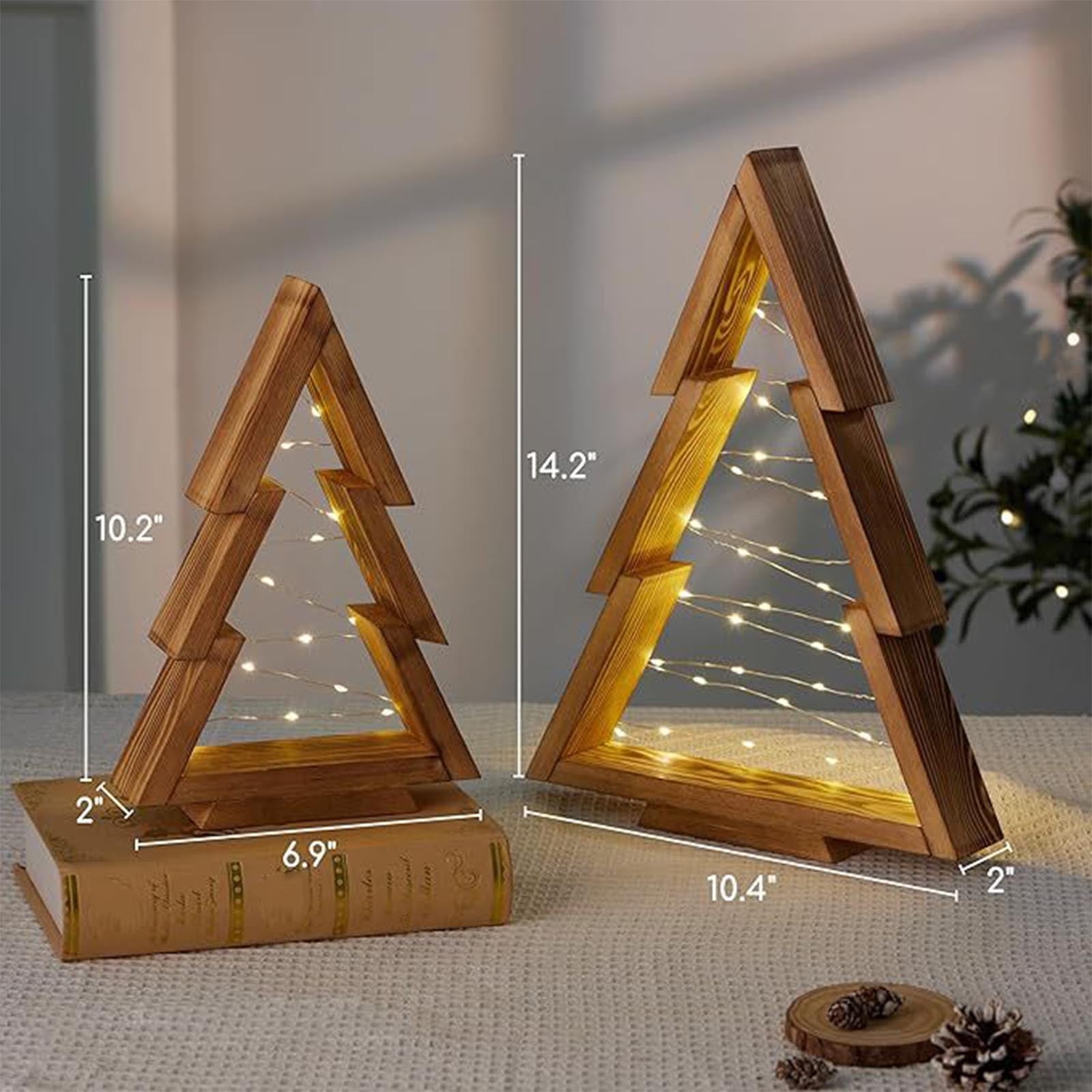 2Pcs Wood Christmas Tabletop with Lights, Christmas Tree Table Centerpiece, Xmas Tree Modern Farmhouse Sign Decorations, Christmas Desktop Decoration Night — image 2