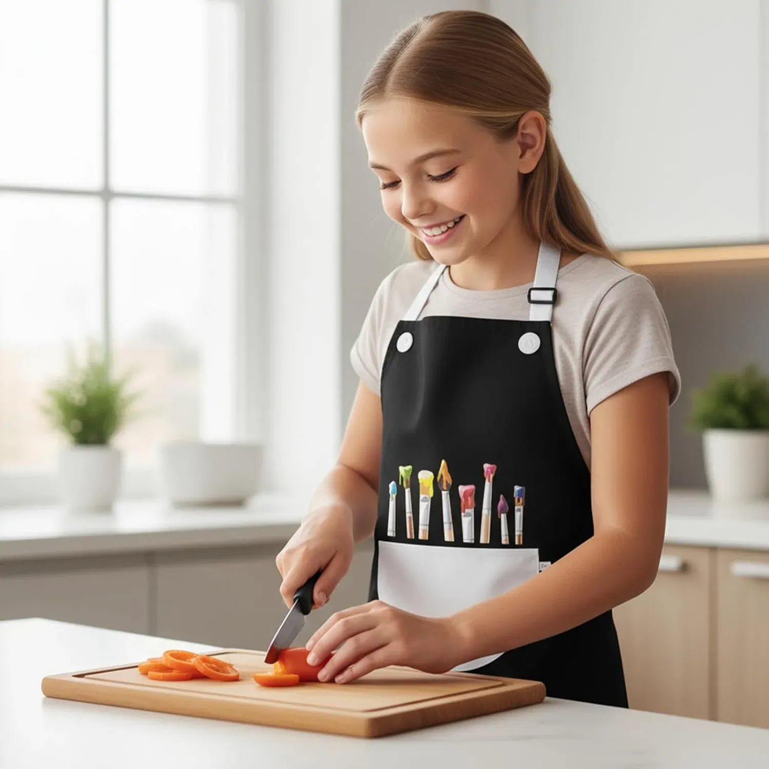 2 Pcs Kids Art Aprons, Adjustable Waterproof Bib Aprons with Large Pockets for Boys Girls Painting Cooking Gardening, Black White โ image 4