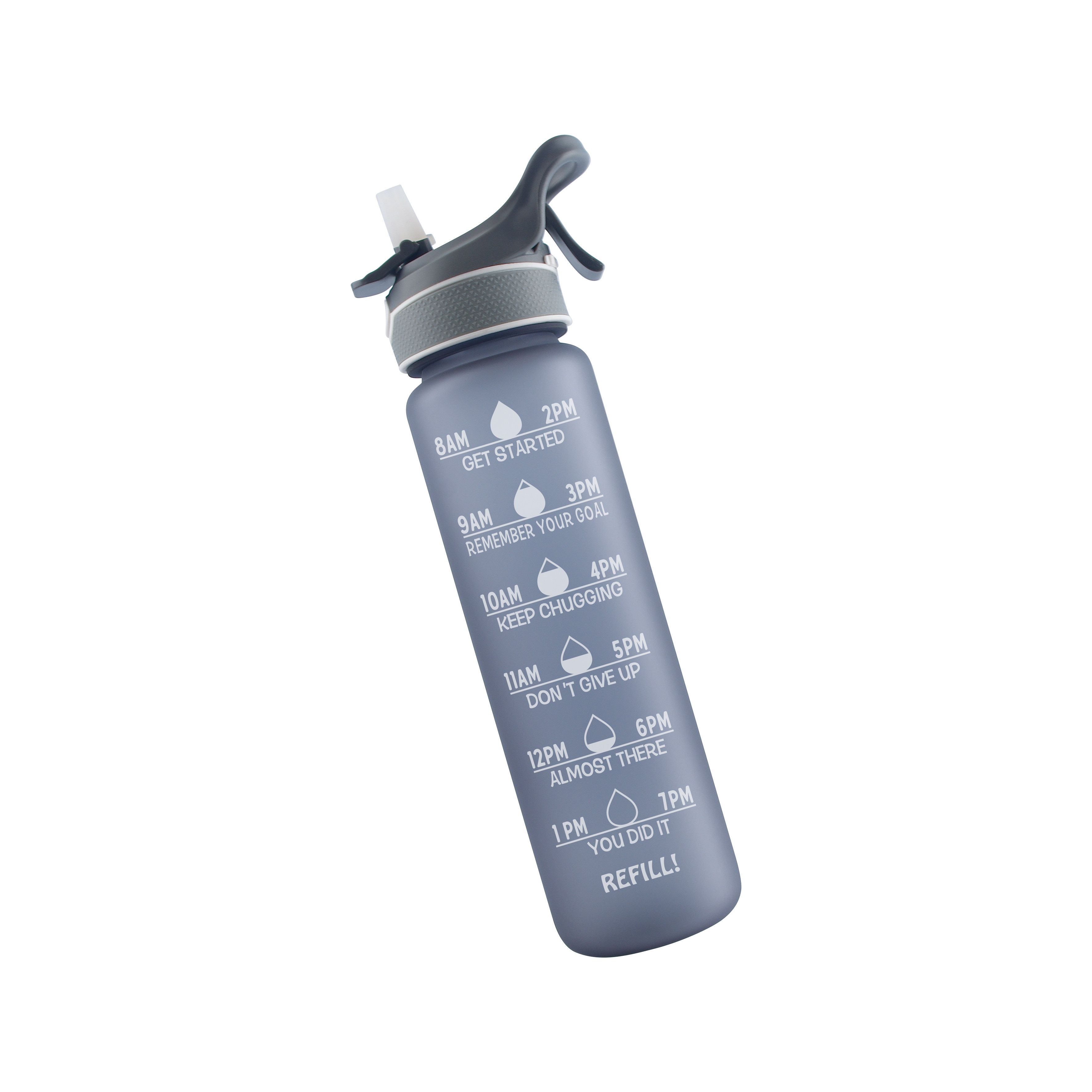 Trywise Water Bottle with Straw BPA Free Tritan Spray Function Matte Grey, 1 L