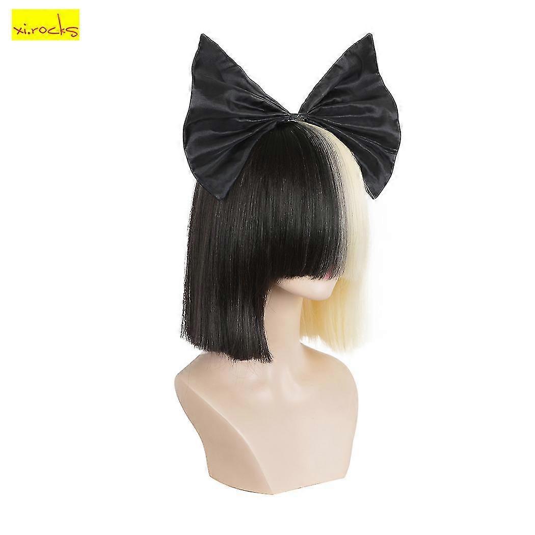 Ombre Straight SIA Cosplay Wig with Bangs and Black Bow 14 Inch Synthetic Hair for Women — image 3