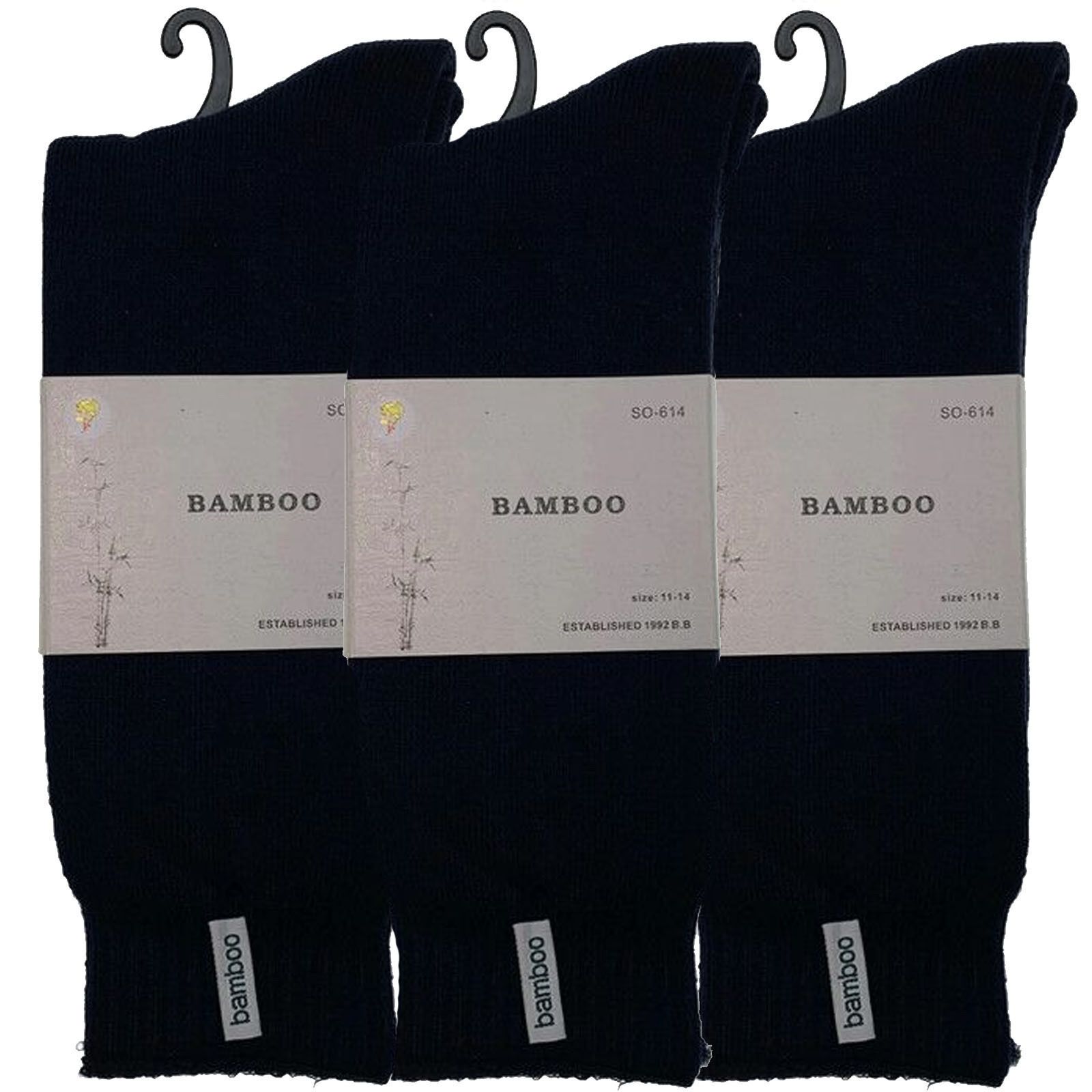 3 Pairs PREMIUM BAMBOO SOCKS Mens Heavy Duty Thick Work Socks BULK Cushion - Navy Blue