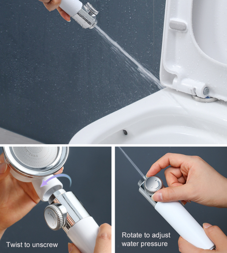 Large Pressurized Handheld Shower Head, Three-stage Water Stop Shower Head ( Without Vibrating Head (No Filter Cotton)), White Finish — image 4