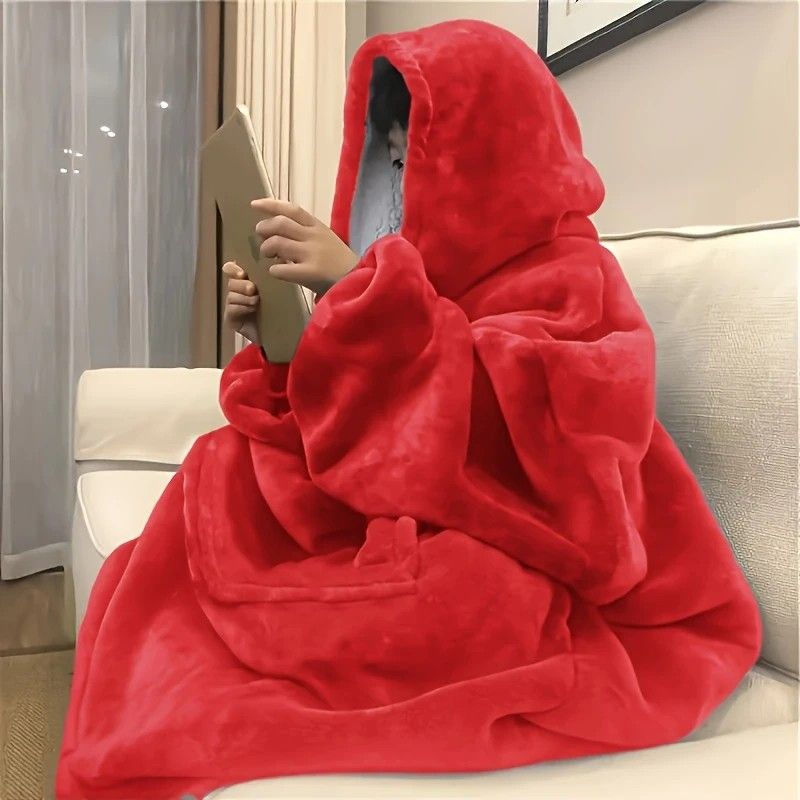 Ultra-Soft Fleece Wearable Blanket Hoodie, Unisex Hooded Large-Pocket Lazy Warm Home Wear(grey) — image 3