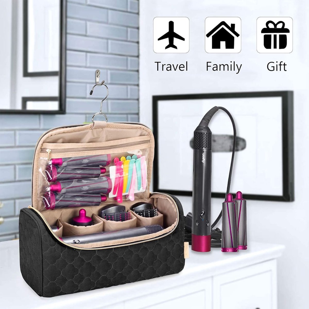 Travel Case Suitable for Dyson Hair Dryer - Hair Styler Storage Pouch - Straightener Attachment Travel Bag - With Compartments for Dyson Accessories - Hair — image 4