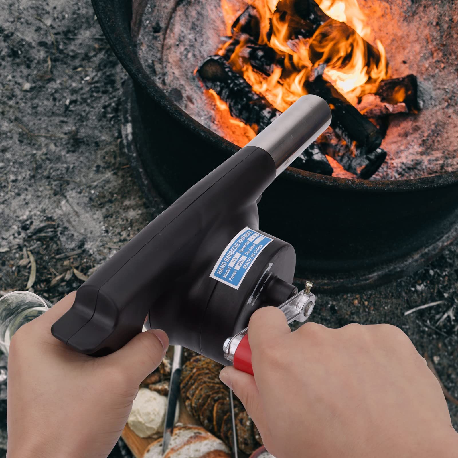 Portable Barbeque Air Blower with Manual Handle Speed Control and Metal Fan Blade for Outdoor Barbecue Fire Bellow, Camping — image 4
