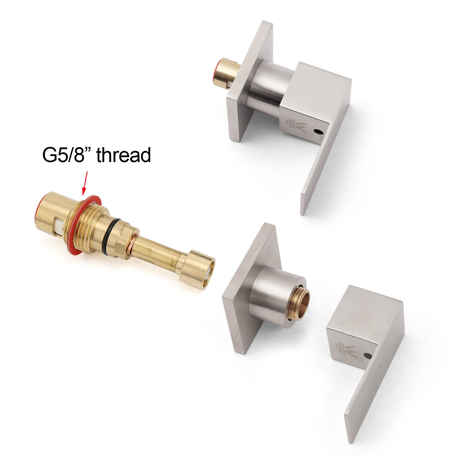 Brushed Nickel Square 1/4 Turn Wall Mounted Twin Taps For Shower Bath Spout Set โ image 4