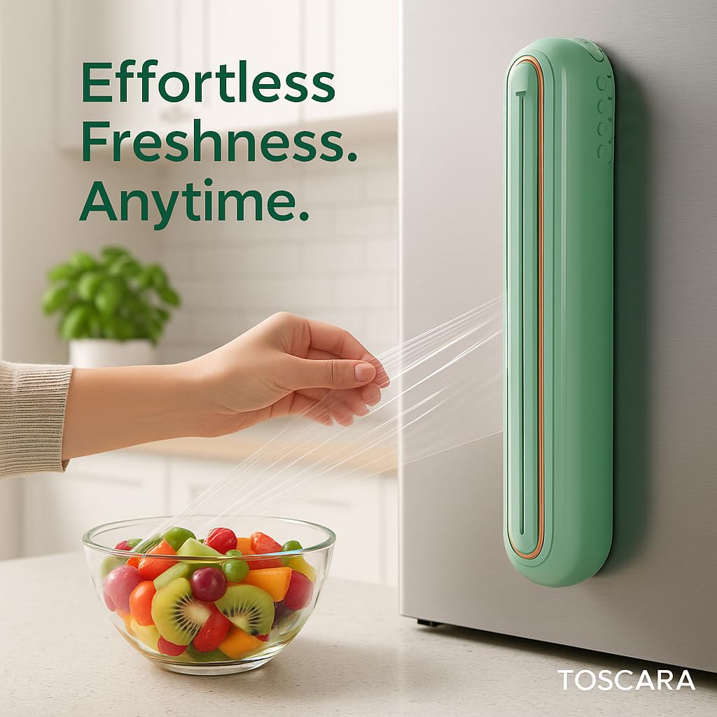 Suction-Mount Cling Film Dispenser: Compact Kitchen Organizer with Built-In Cutter for Food Wrap Storage (Green) | Other colors available in store — image 2