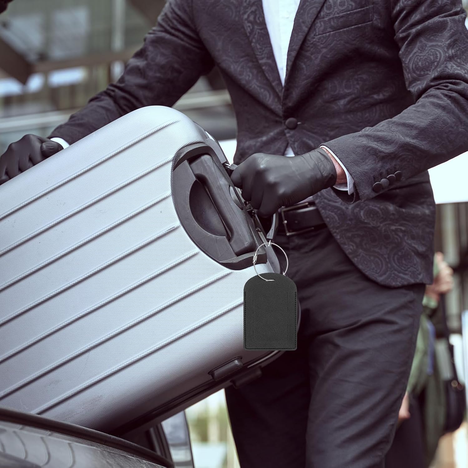 Suitcase Tags, Deep Blue Leather Luggage Name Tags Airplane Travel Essentials Business Trip Accessories with Private Protection for Hotel Check in Bags Men โ image 5