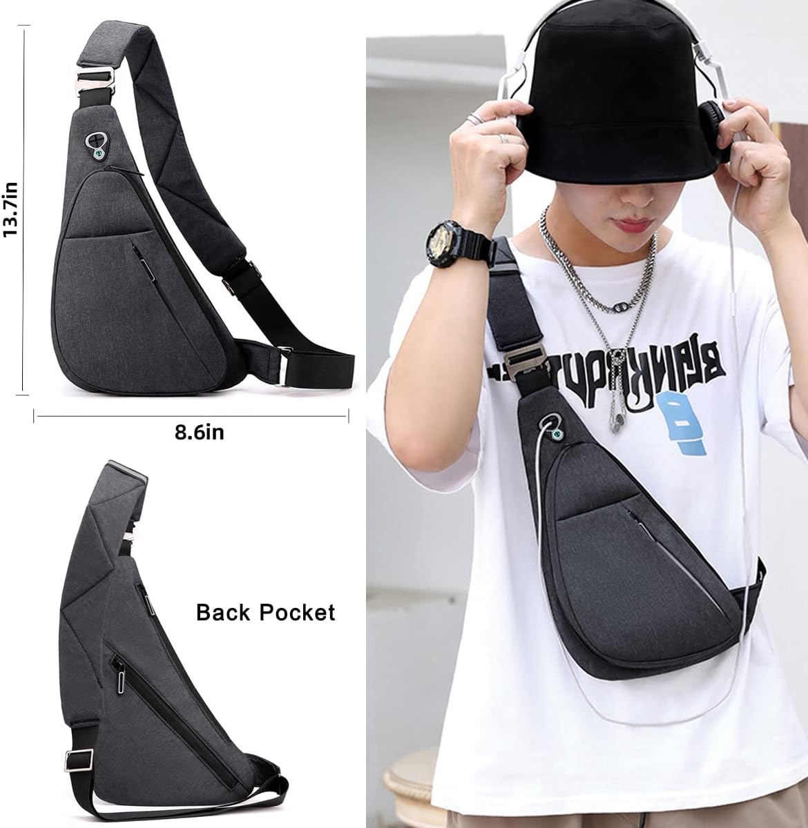 Blue left shoulder New Men's Reflective Crossbody Sling Bag - Casual Commuter Shoulder Chest Pack for Daily Essentials — image 4